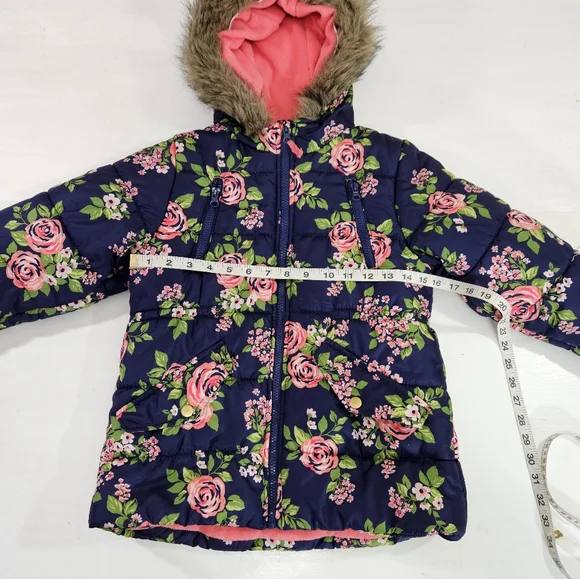 Carter's Blue And Pink Floral Puffer Jacket Girls Size Large 6X - Picture 3 of 13